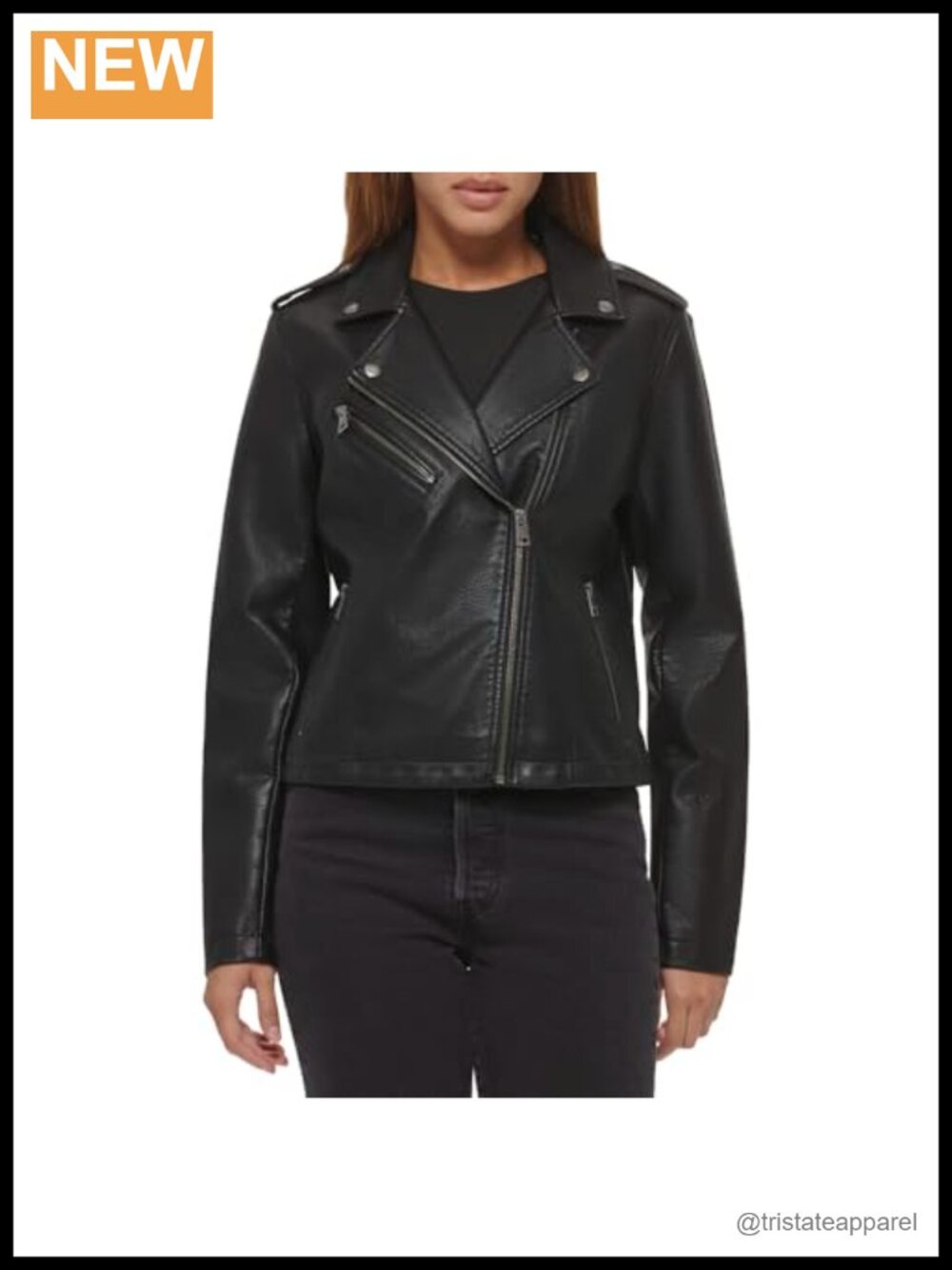 Women's Faux Leather Moto Jacket with Zipper Closure